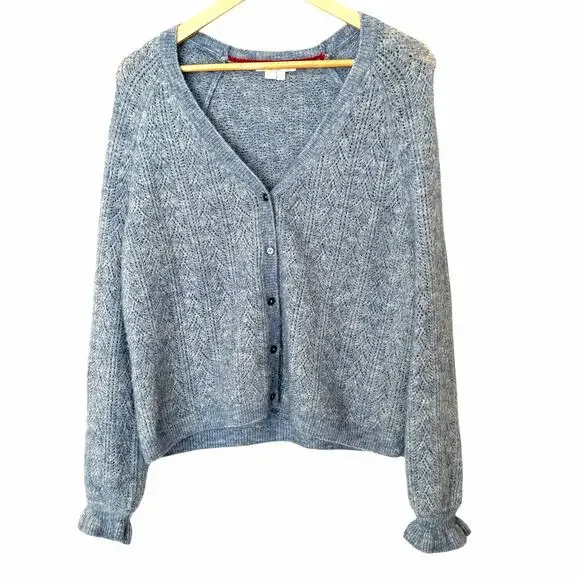 BODEN Pointelle Long Sleeve Cardigan Sweater Blue, Size 8 - Picture 5 of 14